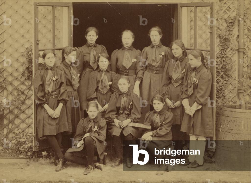 Girls' cricket team (b/w photo)