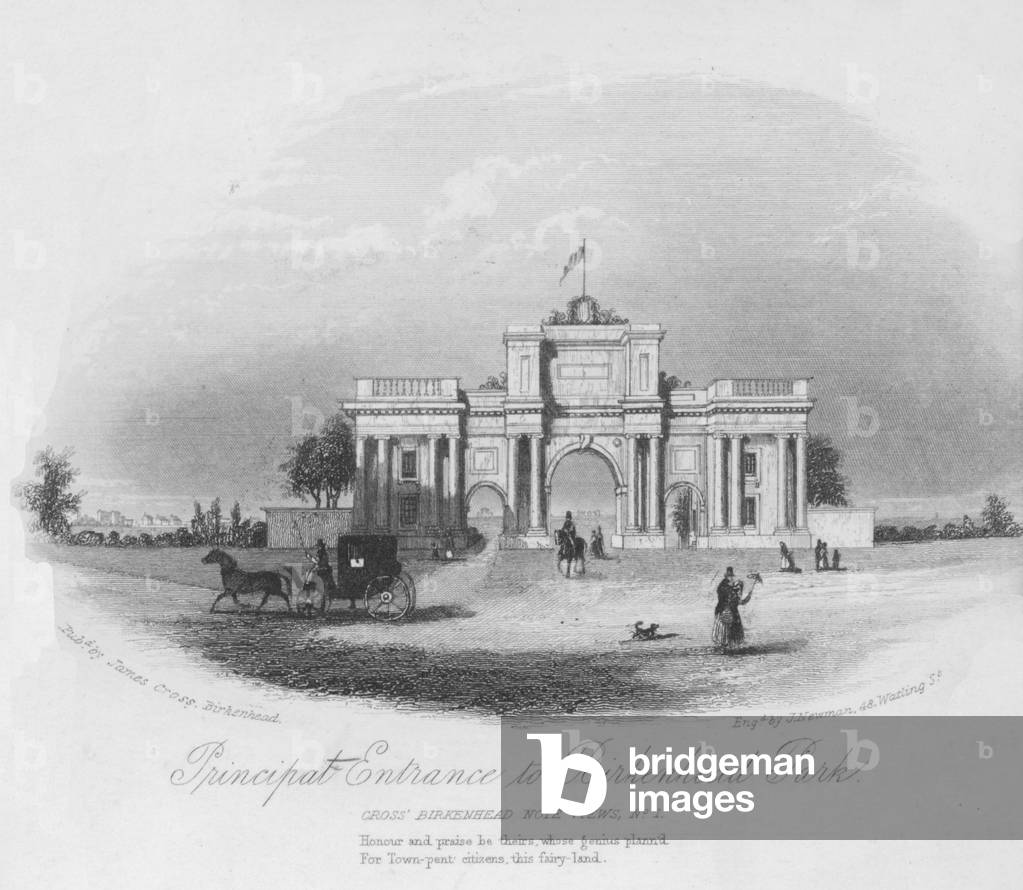 Principal Entrance to Birkenhead Park, Cross' Birkenhead Note Views, No 1 (engraving)