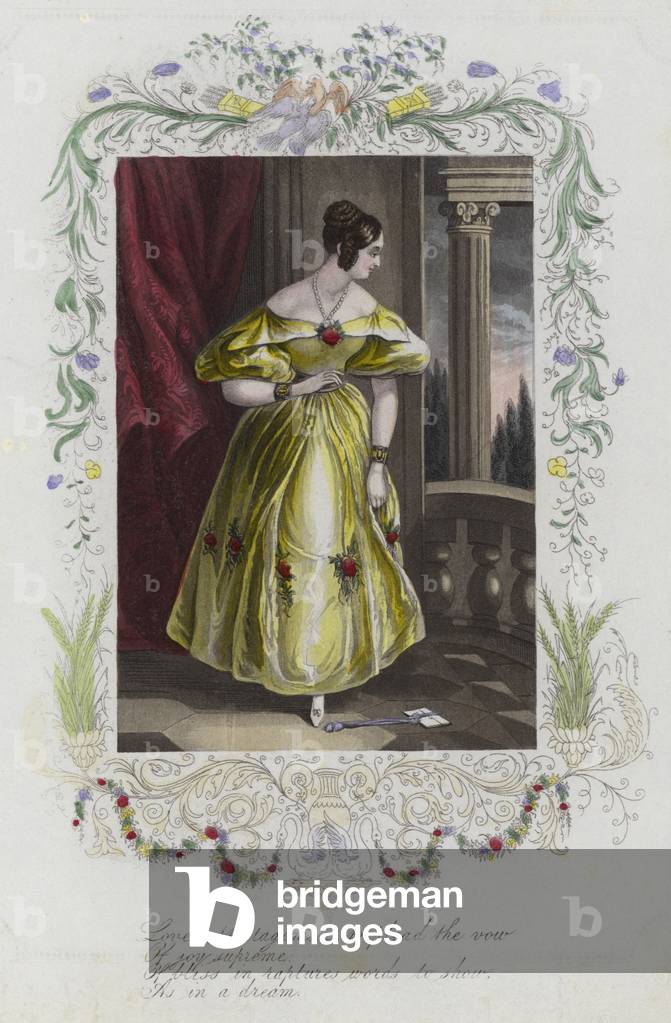 British Valentine card with an image of a women looking at a Valentine card on the ground (colour litho)