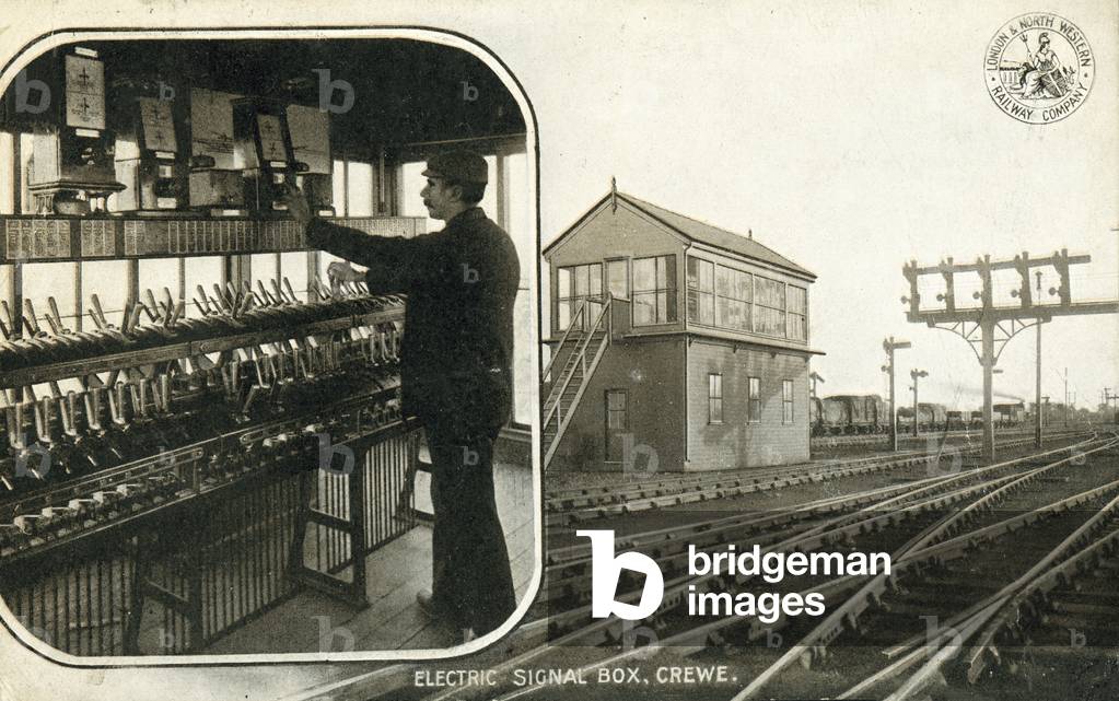 Electric signal box at Crewe, Cheshire (b/w photo)