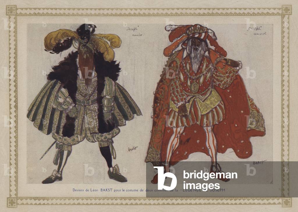 Costume designs by Leon Bakst for a Ballets Russes production of Ricards Strauss' ballet Josephslegende (colour litho)