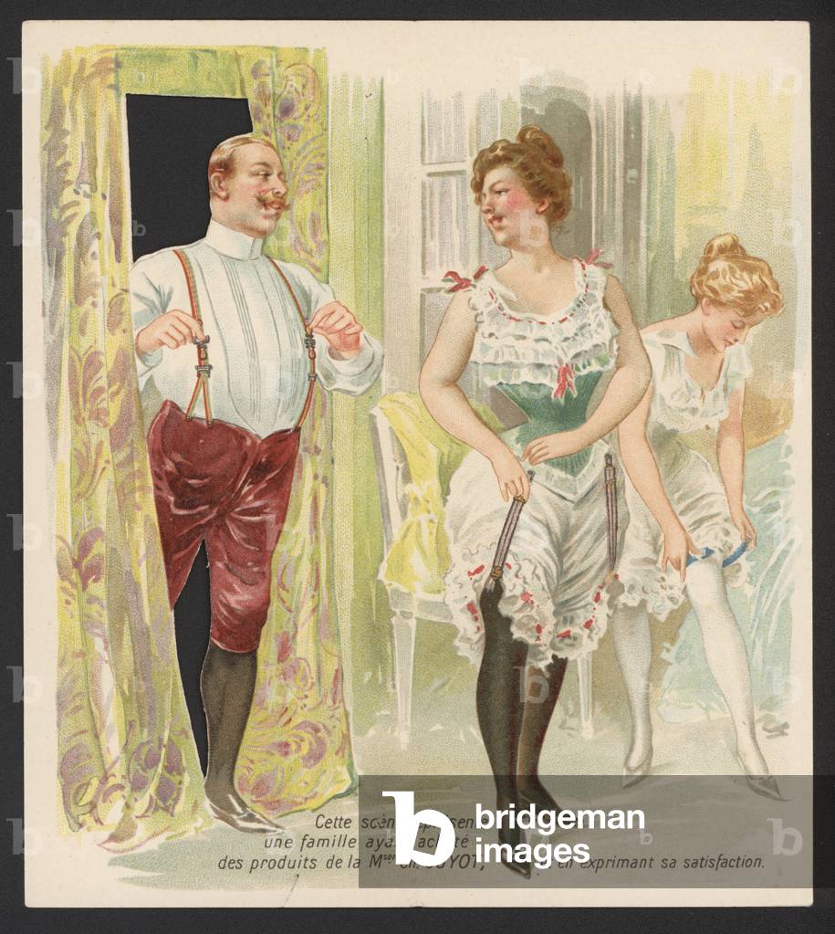 Advertisement for braces and suspenders from Maison Guyot (chromolitho)