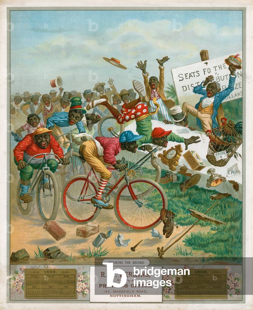 Calendar for 1898.  Bicyclists (colour litho)