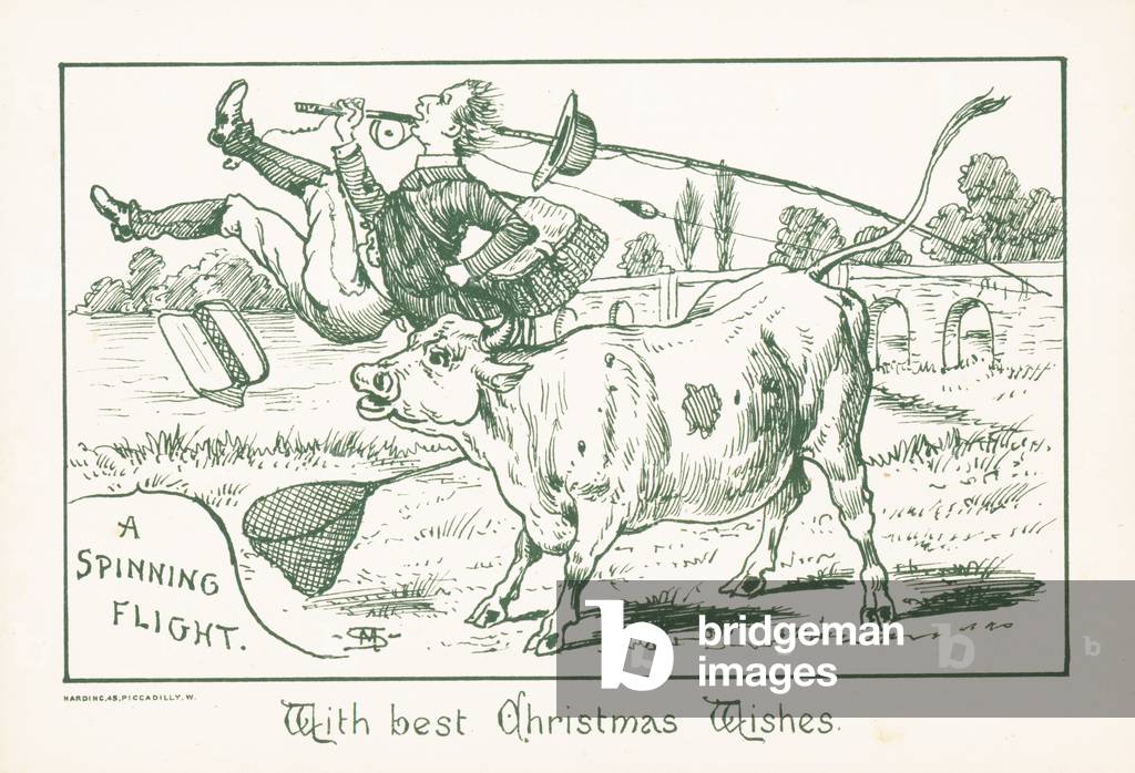 Fisherman thrown by Bull, Christmas Card (chromolitho)