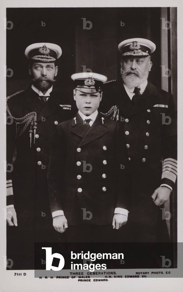 King George V, King Edward VII, King Edward VIII, Three Generations (b/w photo)