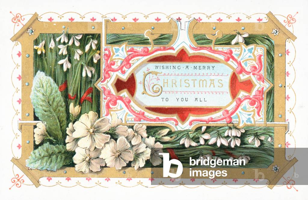Snowdrops and Flowers, Christmas Card (chromolitho)