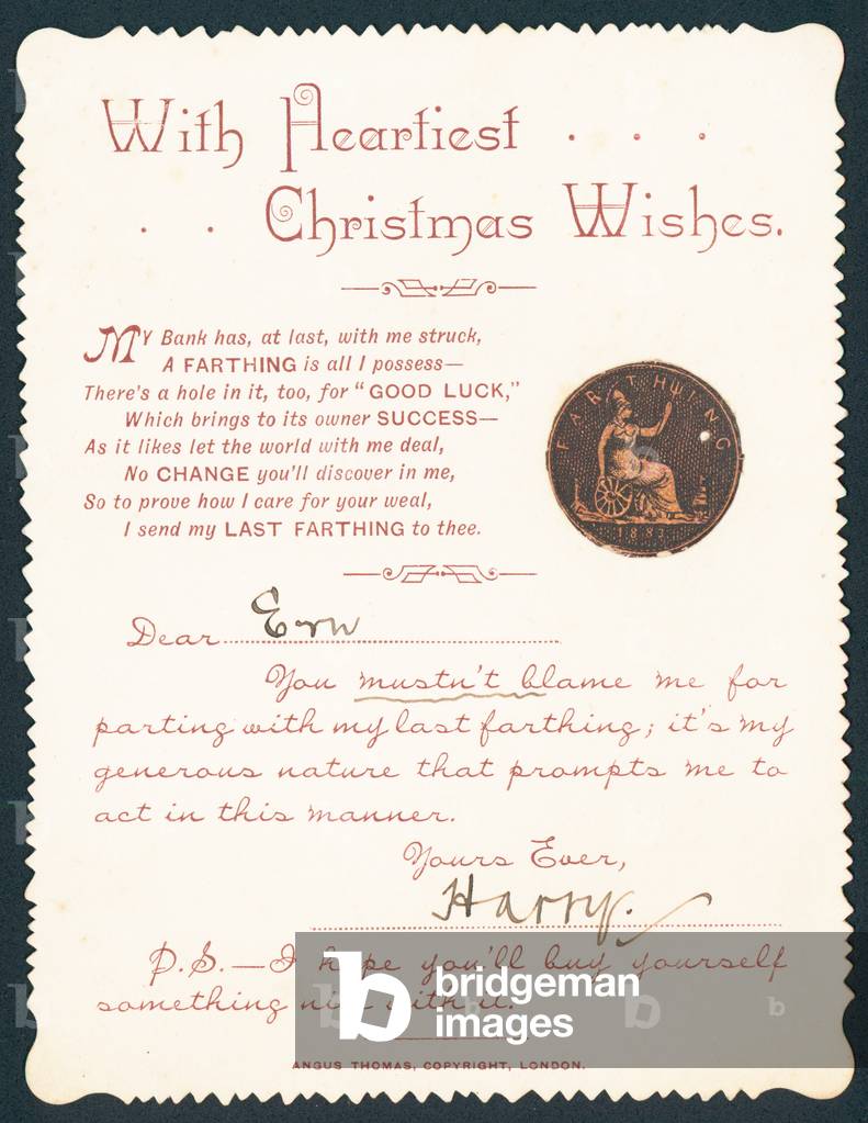 Farthing with Hole, Christmas Card (chromolitho)
