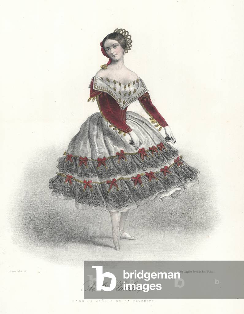 Belgian ballet dancer Adeline Plunkett in La Manola de la Favorite, c1860 (colour litho)