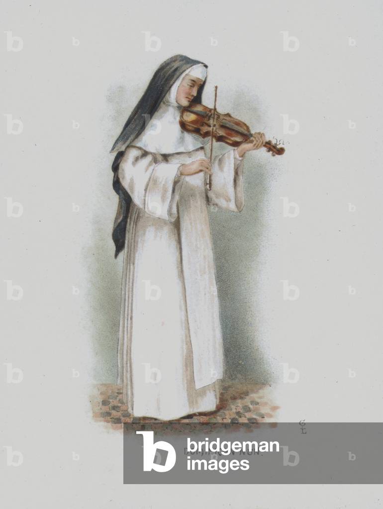 A nun of the Dominican Order playing the violin. (chromolitho)