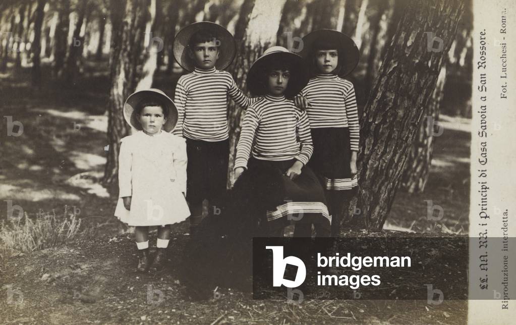 Children of King Victor Emmanuel III of Italy at San Rossore, Tuscany (b/w photo)