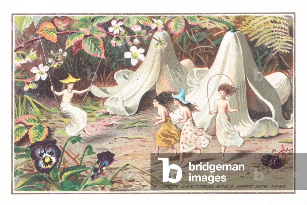 Fairies in the garden, Christmas Card (chromolitho)