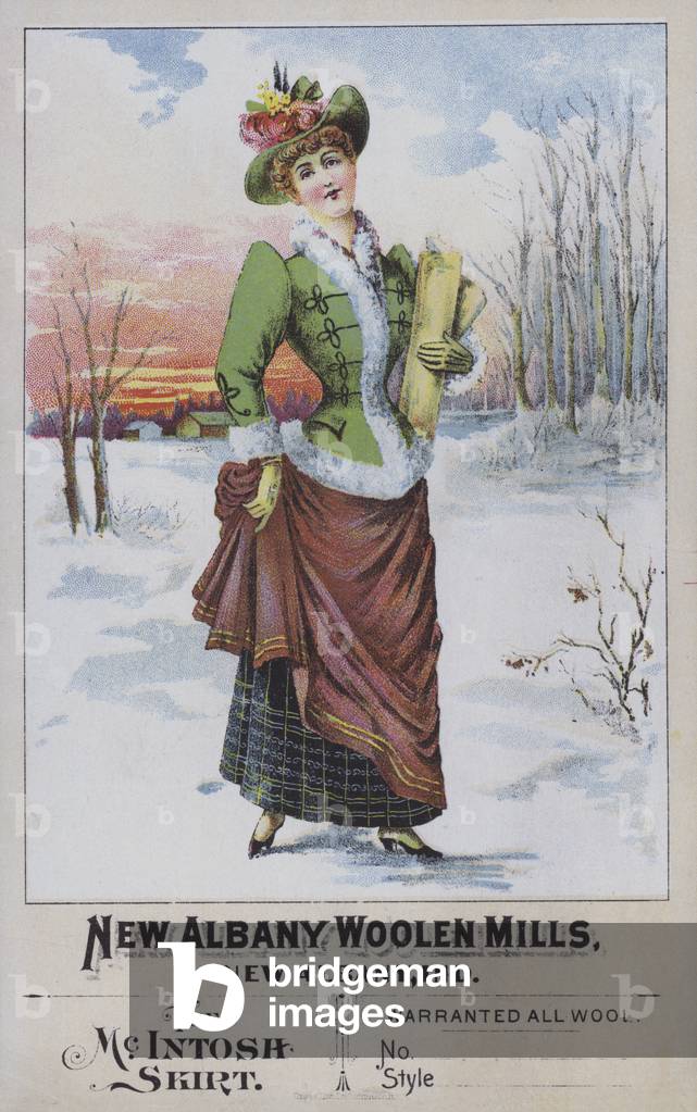 Advertisement for the McIntosh Skirt, from New Albany Woolen Mills, Indiana, USA (chromolitho)