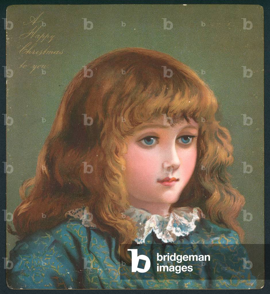 Young Thoughtful Girl, Christmas Card (chromolitho)