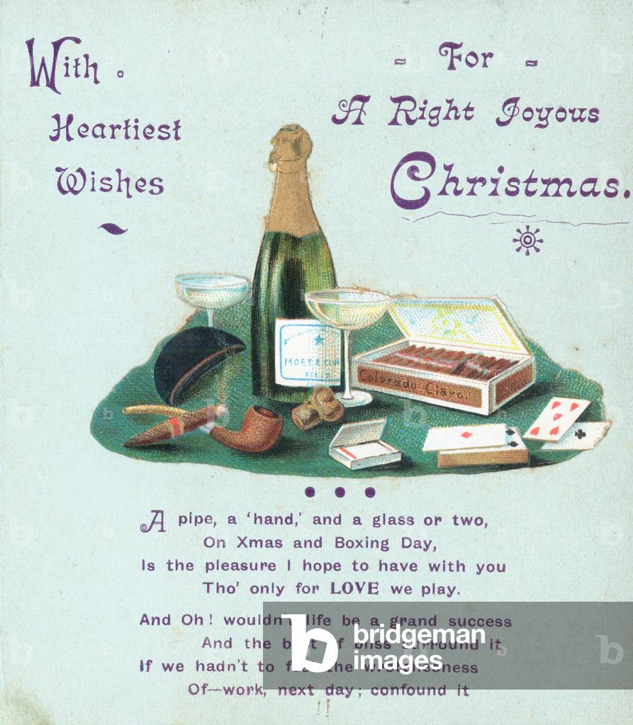 Champagne, Cigars and Playing Cards, Christmas Card (chromolitho)