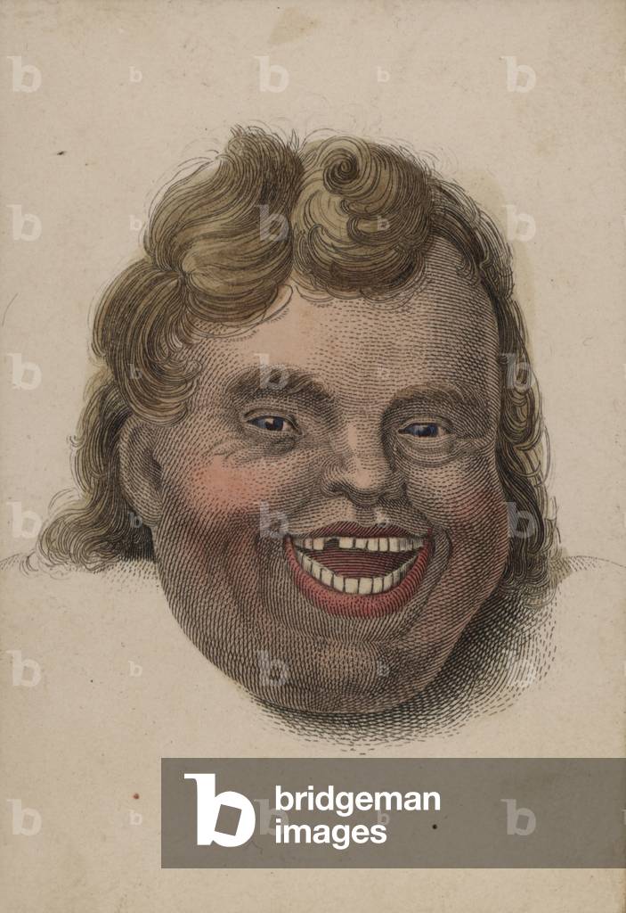 Face of a laughing man (coloured engraving)