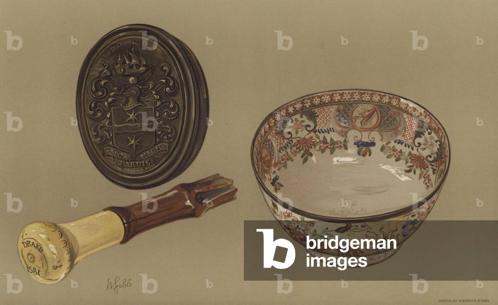 Drake's walking-stick, and the punch-bowl of Captain Cook (chromolitho)