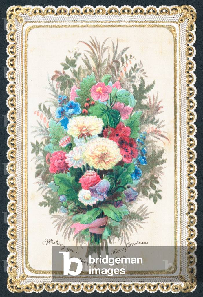 Bouquet of Flowers, Christmas Card (chromolitho)