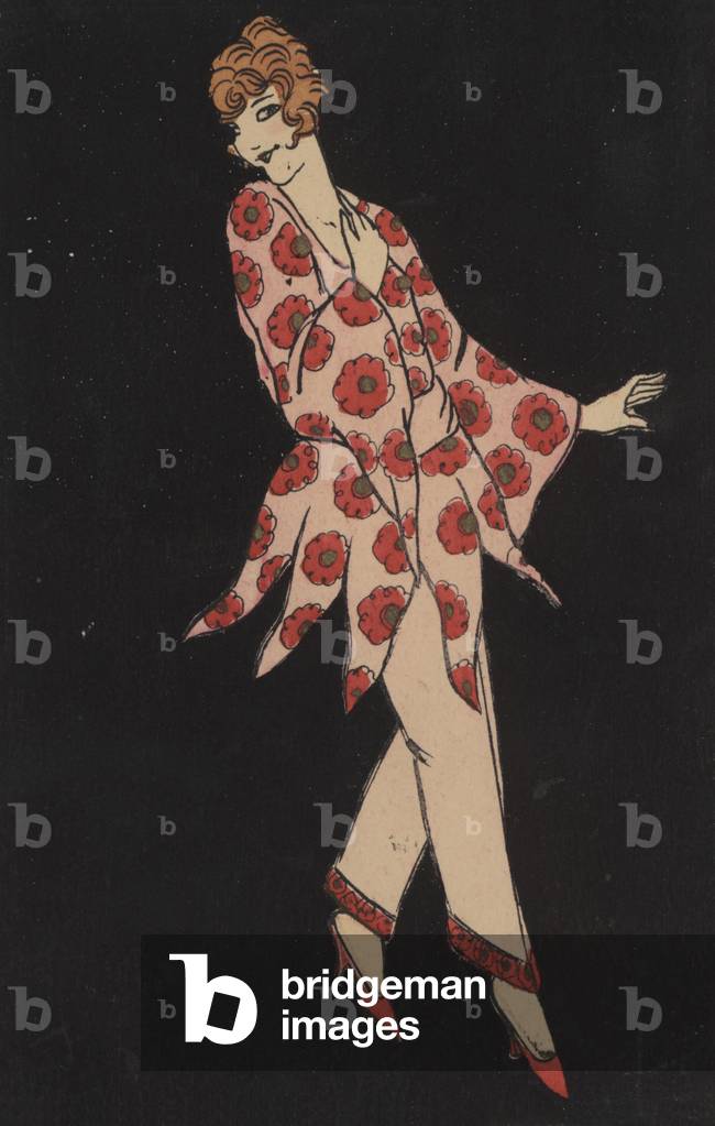 Girl in a trouser suit (colour litho)