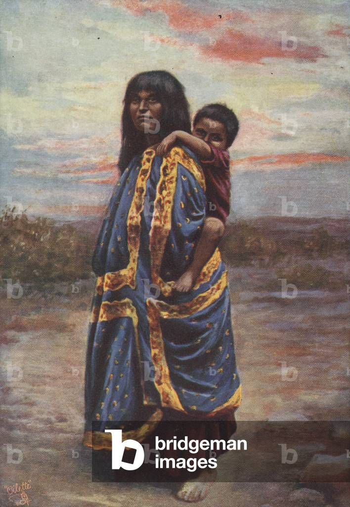 A Havasupai Indian squaw and papoose (colour litho)