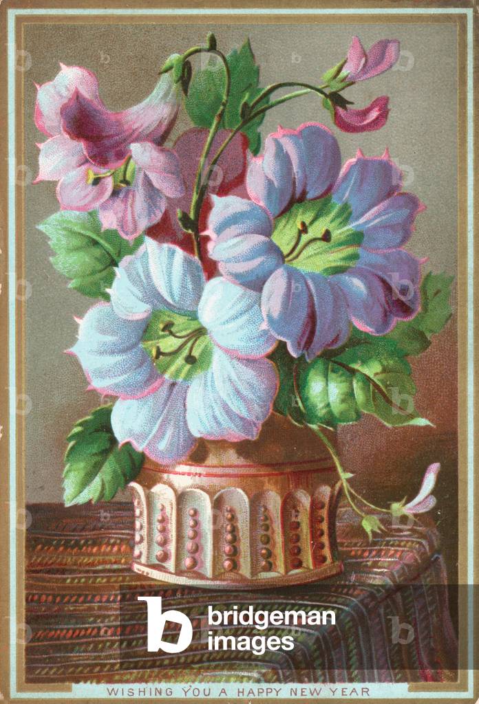 Lilies in Vase, New Year Card (chromolitho)