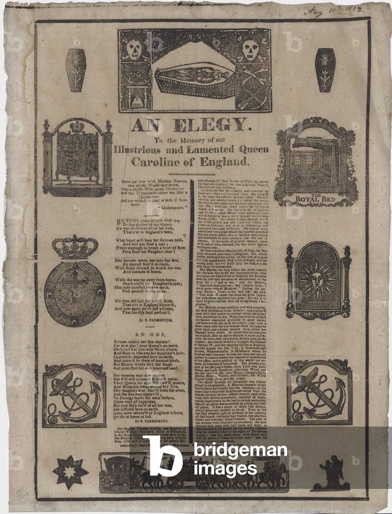 An elegy to the memory of Queen Caroline of England (engraving)