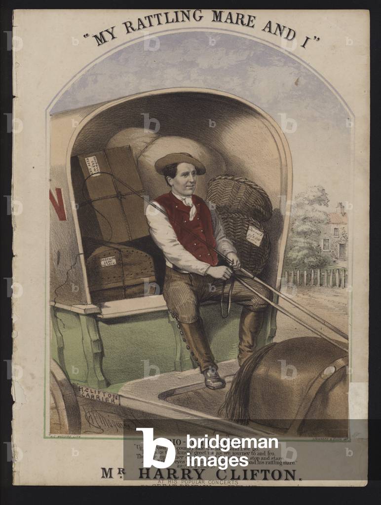 My Rattling Mare and I, serio-comic song by Harry Clifton, Victorian sheet music cover (colour litho)