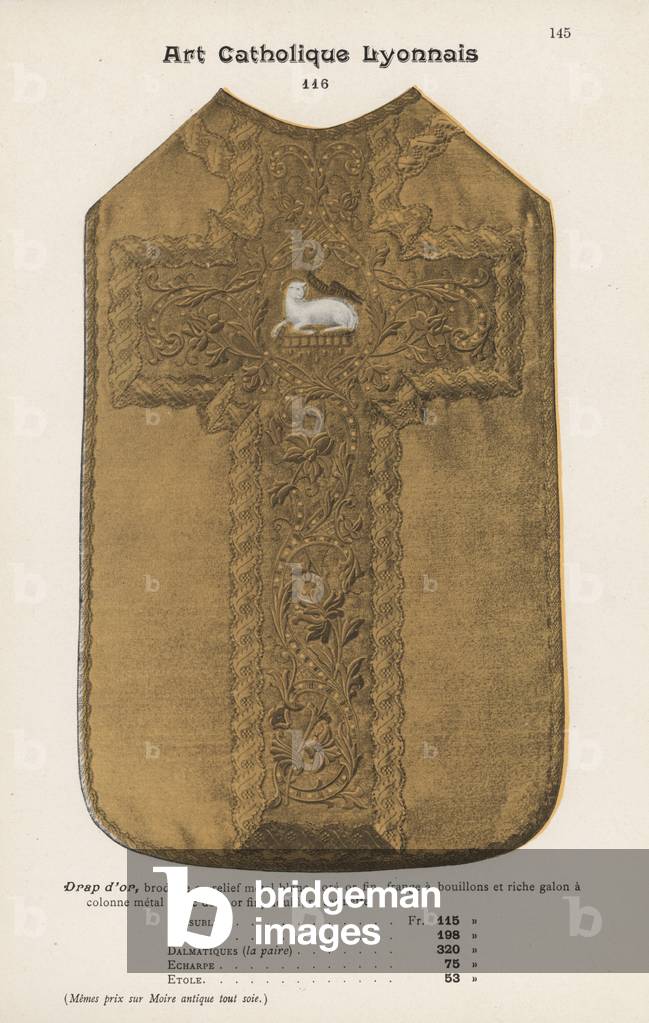 Page from catalogue of vestments, 1908 (colour litho)