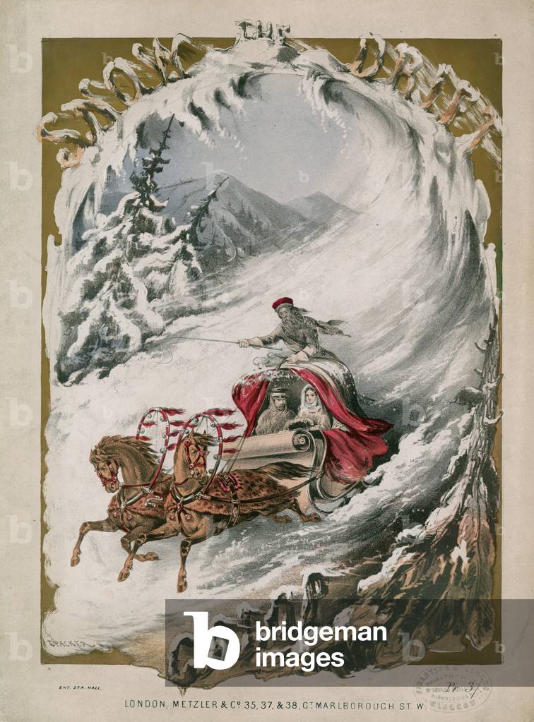 Sleigh ride in the snow (colour litho)