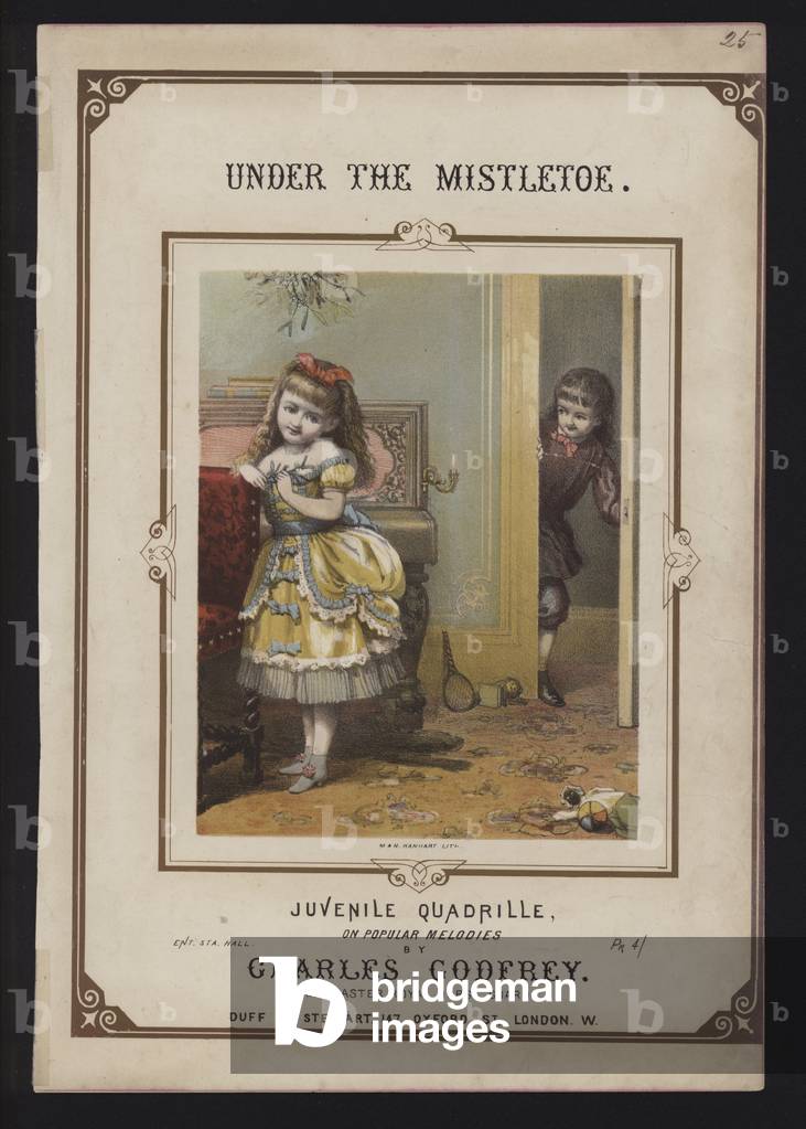 Under the Mistletoe, by Charles Godfrey, Victorian sheet music cover (colour litho)
