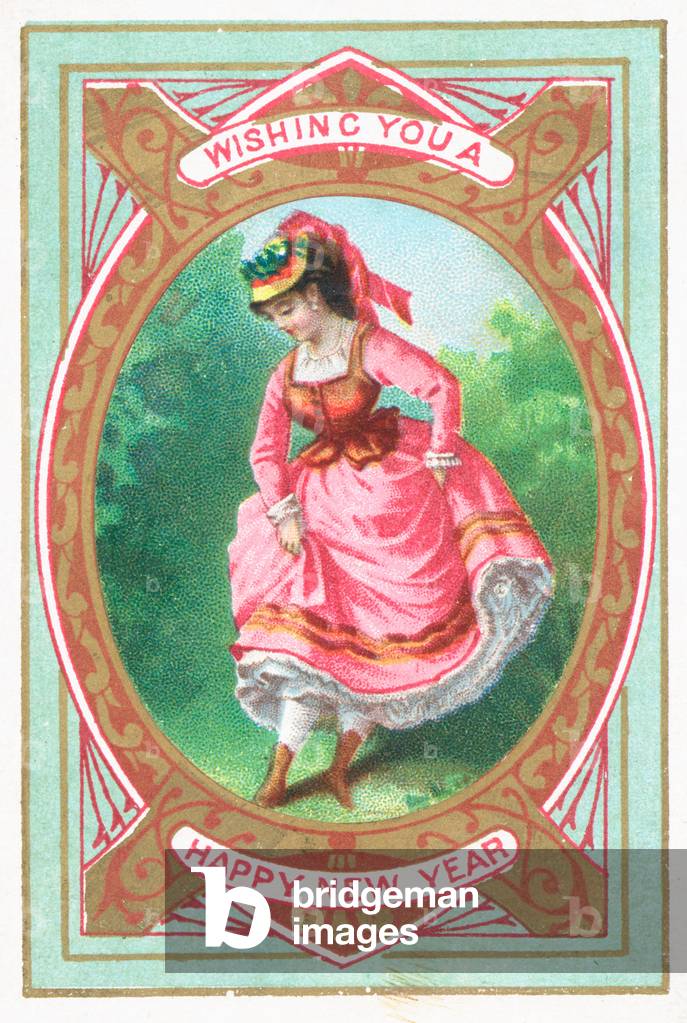 Lady Dancing, New Year Card (chromolitho)