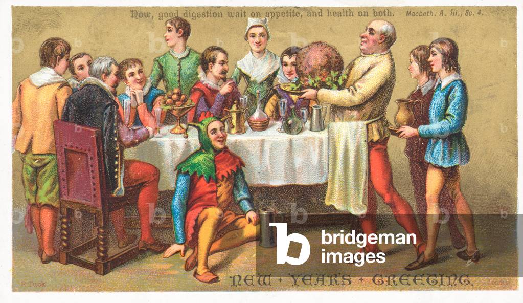 New Year's Feast, New Year Card (chromolitho)