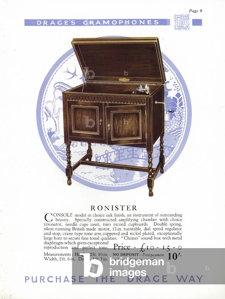 Page from Drage Gramophone catalogue (colour photo)