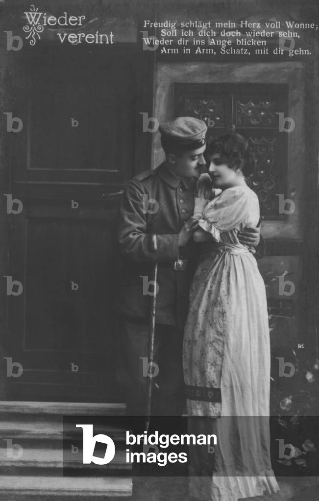 German soldier reunited with his sweetheart (b/w photo)