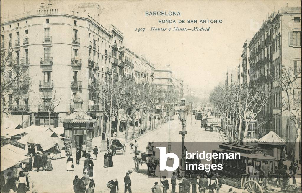 Ronda de San Antonio, Barcelona, Spain (colour litho)