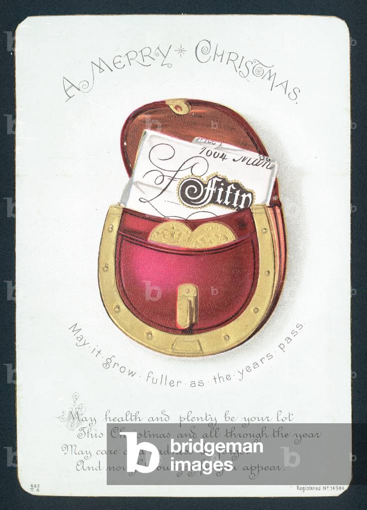 Purse full of Money, Christmas Card (chromolitho)