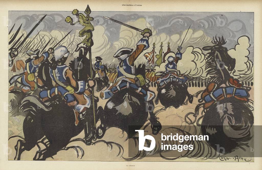 Cavalry charge in olden times (colour litho)