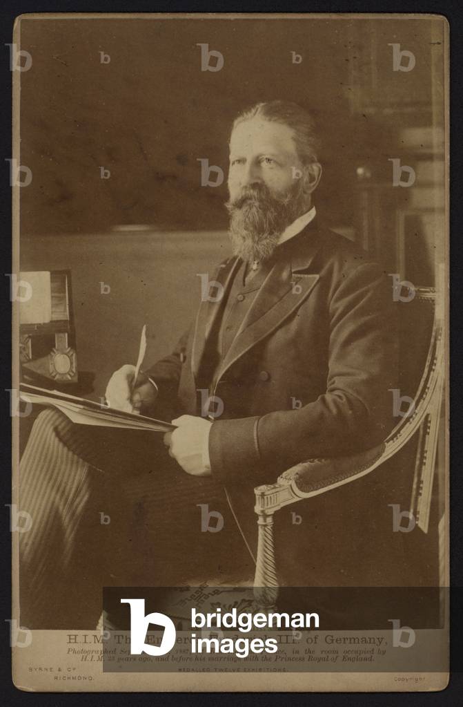 Frederick III, Emperor of Germany, at Buckingham Palace, London, 1887 (b/w photo)