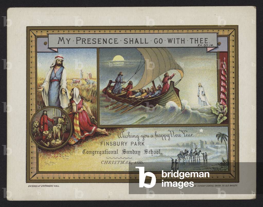 My Presence Shall Go with Thee: Christmas gretings card from the Finsbury Park Congregational Sunday School, London, 1886 (chromolitho)