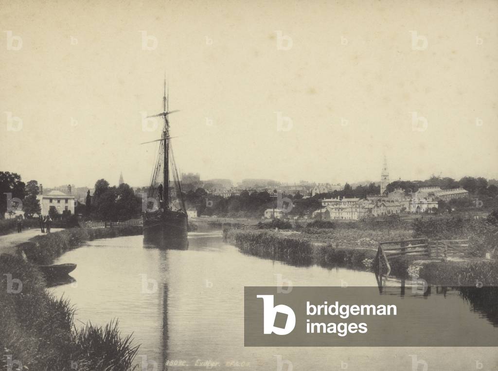 Exeter from the canal, Devon (b/w photo)