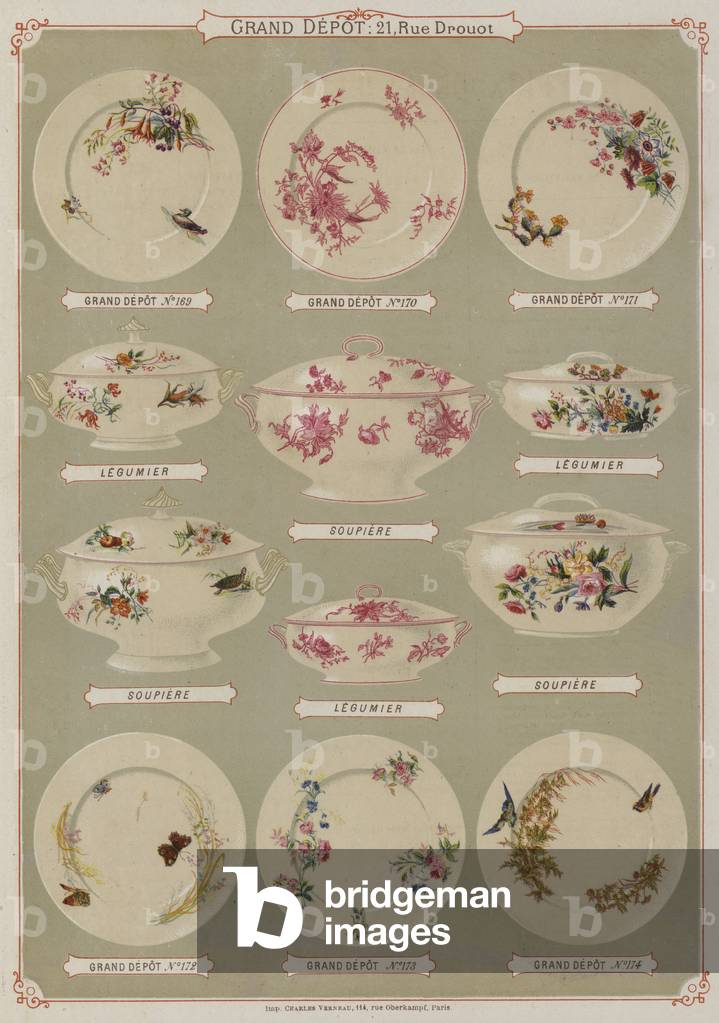 Page from the catalogue of the Grand Depot de Porcelaines, Faiences et Verreries (colour litho)