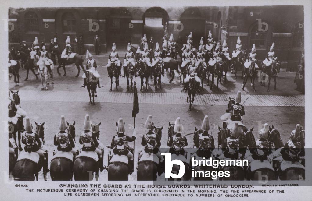 Changing the Guard, Horse Guards, Whitehall, London (b/w photo)