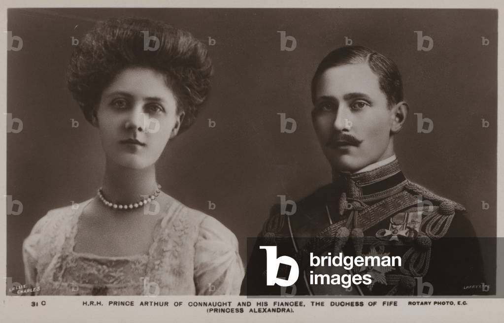 Prince Arthur Of Connaught, and his fiancee, The Duchess Of Fife (Princess Alexandra) (b/w photo)
