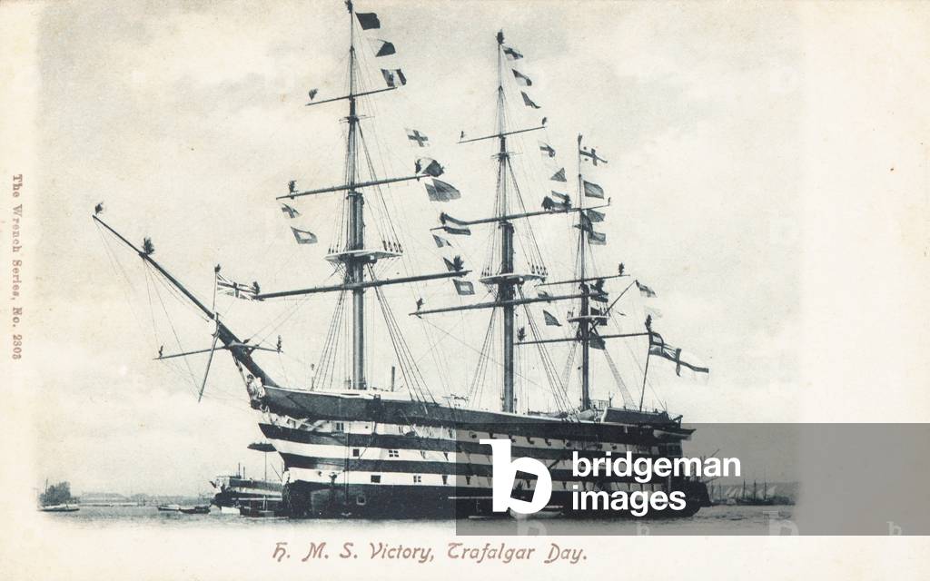HMS Victory on Trafalgar Day (b/w photo)