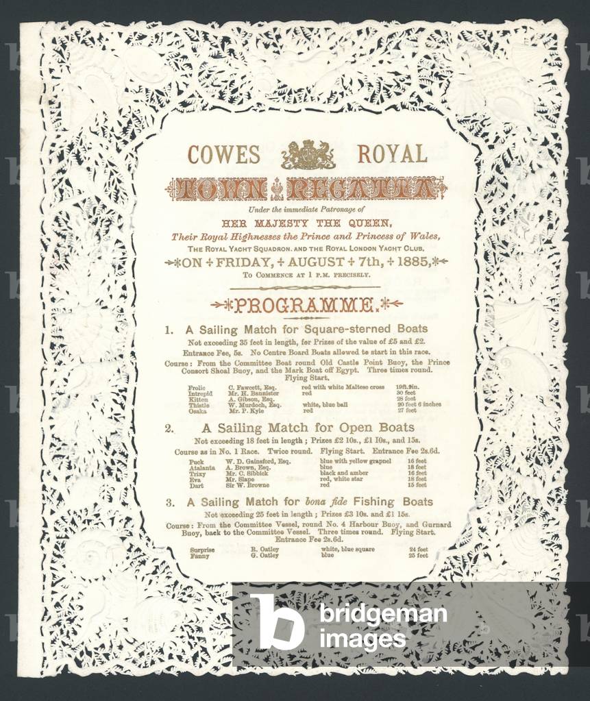 Programme for the Cowes Royal Regatta, Isle of Wight, 7 August 1885 (colour litho)