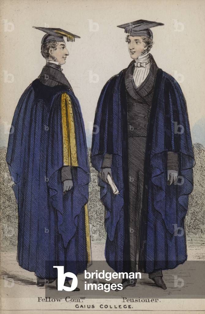 Fellow Commoner, Pensioner, Gaius College (coloured engraving)