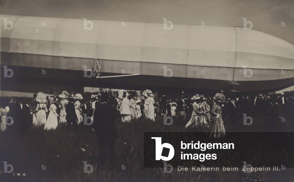 Empress Victoria Augusta of Germany with Zeppelin LZ III (b/w photo)