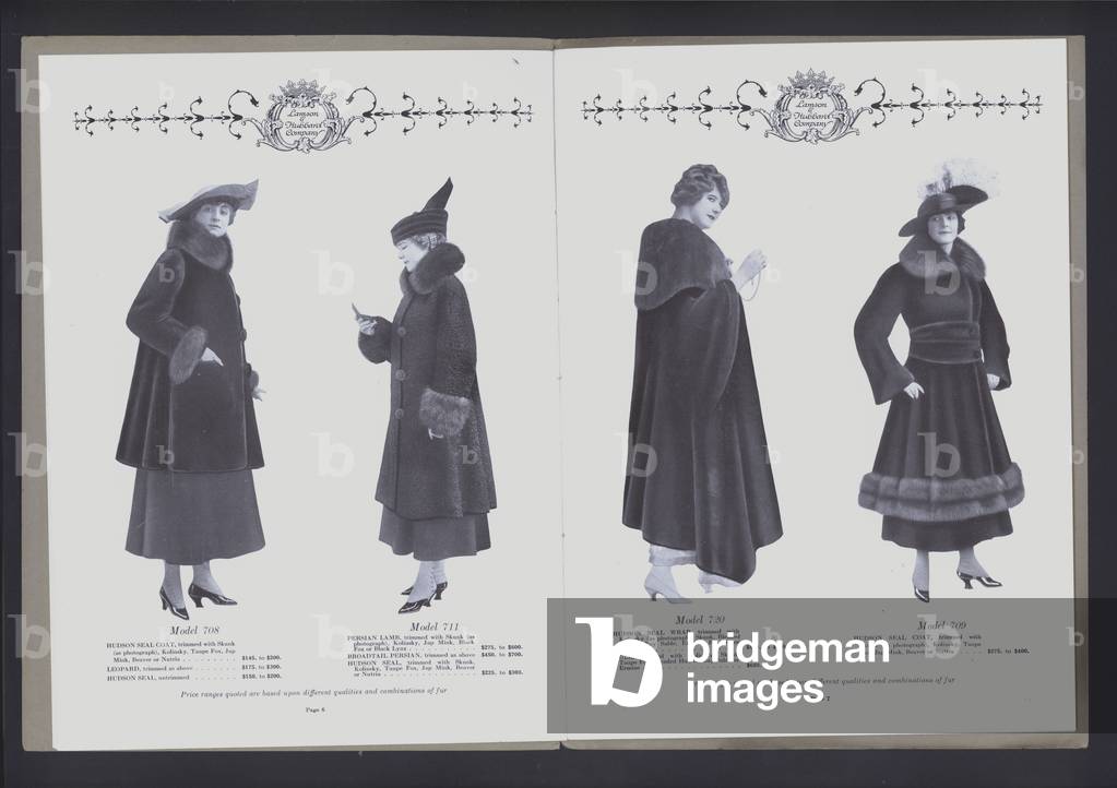 Two-page spread from The Theater of Fur Fashion (b/w photo)