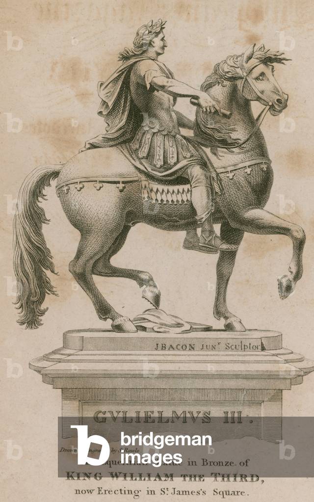 Statue of King William the Third, now erecting in St James's Square, London (engraving)