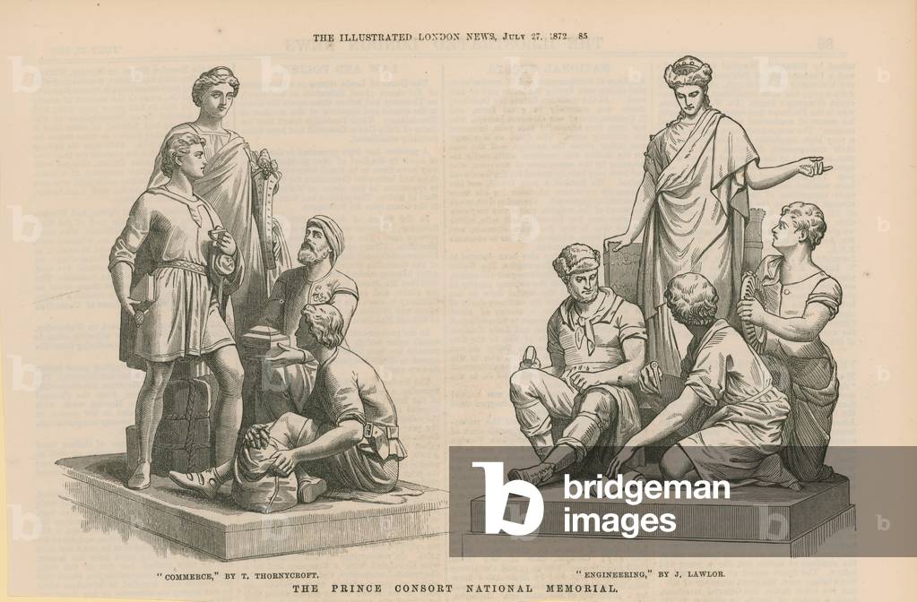 Statues depicting Commerce and Engineering (engraving)