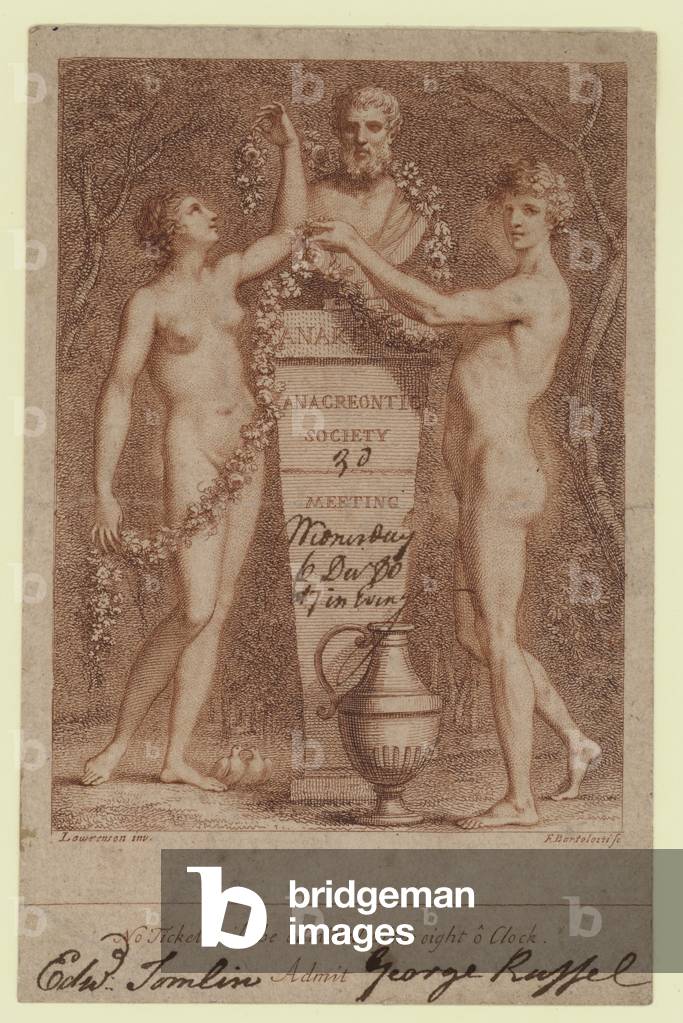 Invitation to meeting of the Anacreontic Society, London (engraving)